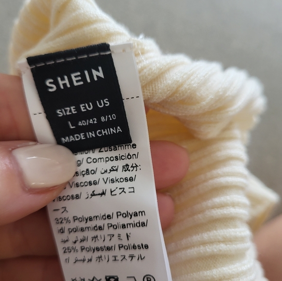 SHEIN cream ribbed sweater polo top size large, new without tags - Picture 4 of 4